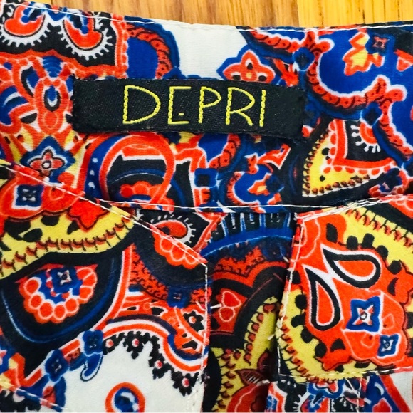 Red and Purple Graphic Button Down Blouse with Cuffed Sleeves - Picture 3 of 4